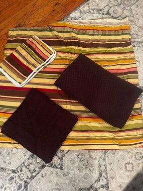 Pottery Barn King Bedding Set - Logan Multicolored Stripe Duvet + Matelasse